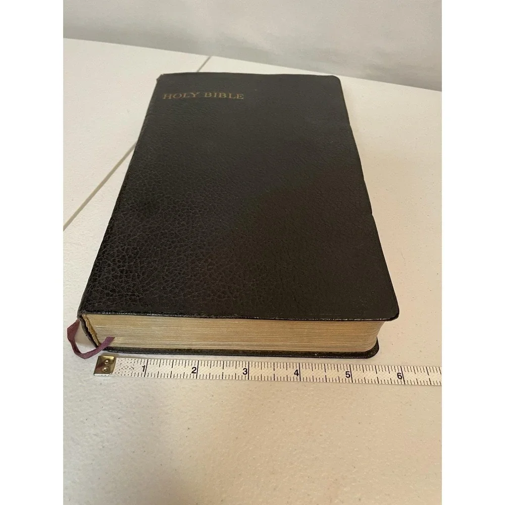 Vtg Holy Bible KJV 1935 Collins Clear-Type Press Black Leather Bound Ribbon‎ GB